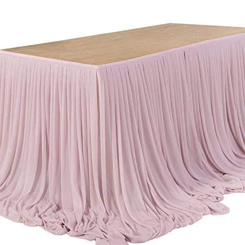 Ling s moment 9FT Table Skirt Extra Long Sheer Tablecloth for Wedding Sweetheart Table Main Table Birthday Party Cake Table Decoration, Dusty Rose
