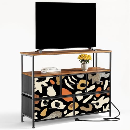 5 Drawers Modern Tv Stands for Living Room Tv Stand with Storage Tall Dresser for Bedroom Closet Colorful Design Leopard Spots Irregular Shapes Dot Boho Dressers & Chests of Drawers