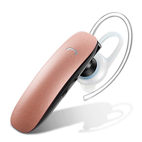 Bluetooth Earpiece for Cell Phones - GLCON Voice Command Bluetooth Headset Wireless Earbuds for iPhone Samsung Android - Hands Free Bluetooth Headphones with Mic for Trucker Driver Workout (Rose Gold)