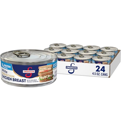 Swanson White Premium Chunk Canned Chicken Breast in Water, Fully Cooked Chicken, 4.5 OZ Can (Case of 24)