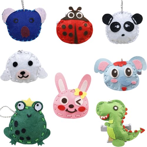 JYXNU 8 Pezzi Confezione da Cucito in Feltro per Bambini, DIY Kit da Cucito di Animale per Principianti, Kit da Cucire Set per Bambini Educativi e Principianti, Lavoretti Creativi (8 stili)