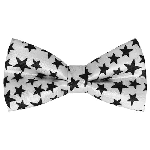 Little Boys Bow Ties With Polka Dots, Kids Girls Small BowTie For Toddlers Birthday/Christmas Necktie BBT-3 (White with Black Stars)