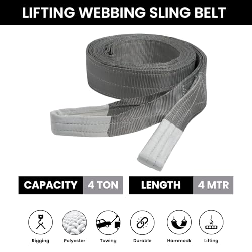 Image of Shield Flex Heavy Duty Lifting Sling Belt (Pack of 1) | Polyester Webbing Flat Belt for Material Handling, Towing, Construction & Industrial Use (4 Ton 4 Mtr)