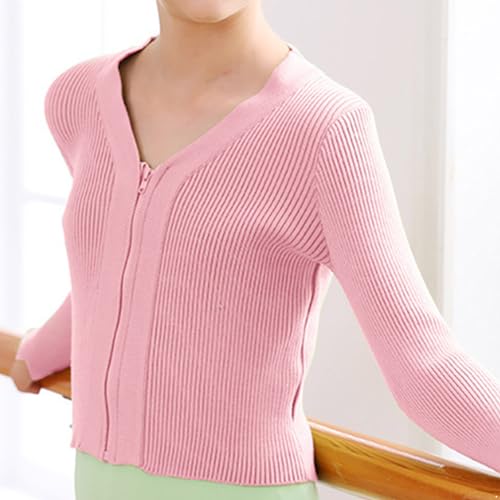 YEAHDOR Kids Girls Ballet Dance Wrap Top Ribbed Knitted Cardigan Long Sleeve Solid Color Shrug Sweater Yoga Workout Top3