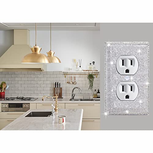Image of 4 Pcs Outlet Covers Shiny Silver Rhinestones Wall Plate 1 Gang Toggle Light Switch Cover Decorative Durable Switch Covers