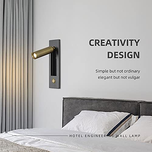 Lampe de lecture murale d'or avec interrupteur encastrable et tête rotative à 350° - 3