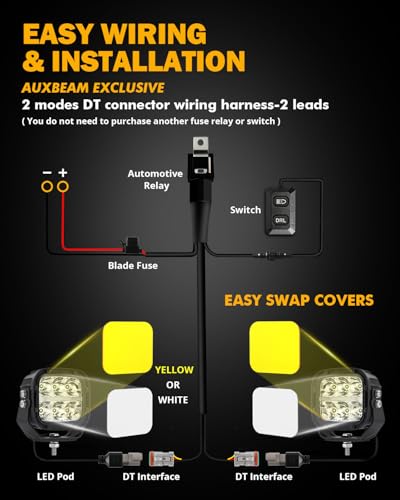 Image of Auxbeam XP-Ultra Series 5 Inch 15600LM LED Off-Road Lights with Amber DRL | 132W Output, Spot Flood Combo, Amber White Lens, Offroad Driving Light, IP68 Waterproof, for Trucks Jeep Wrangler 4x4 ATV UTV