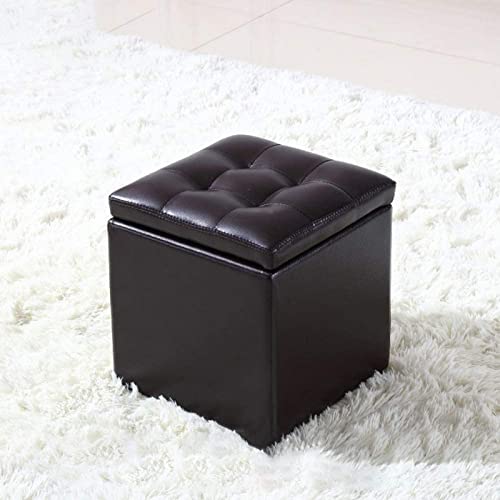 Pouf de rangement carré en simili cuir noir pliable pour salon