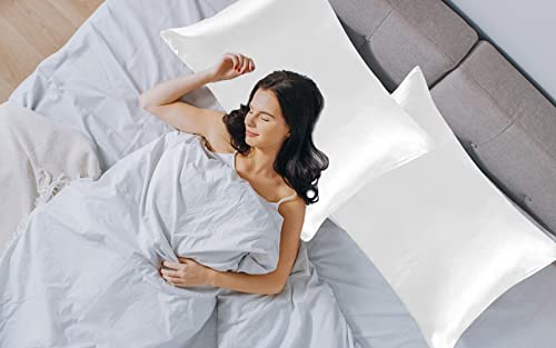 Satin Pillowcase For Hair And Skin -Bed Pillow Cases Standard Size Set Of 2,Satin Pillowcase 20X26 Inches, Solid Color Pillow Covers With Envelope Closure For Home,School, Hotel(White) #TOP6