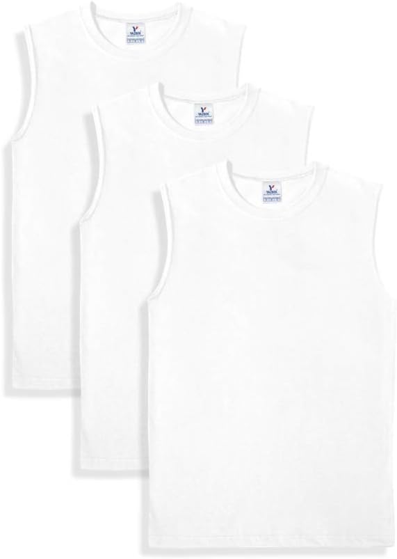 Yazbek Men's Heavy Weight (5.9-Ounce) Crew Neck Sleeveless Muscle T-Shirt (3-Pack) (White, X-Large)