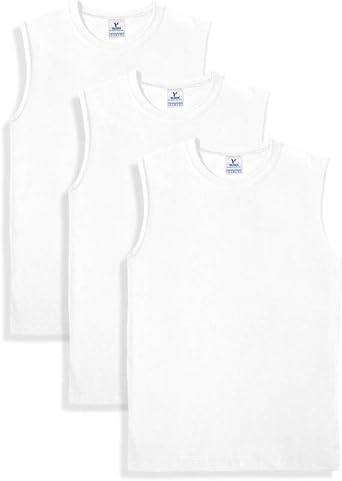 Yazbek Mens Heavy Weight 5.9-Ounce Crew Neck Sleeveless Muscle T-Shirt 3-Pack White, Small