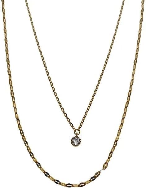 Colliers pour femmes avec double chaîne argentée et cristal de clavicule