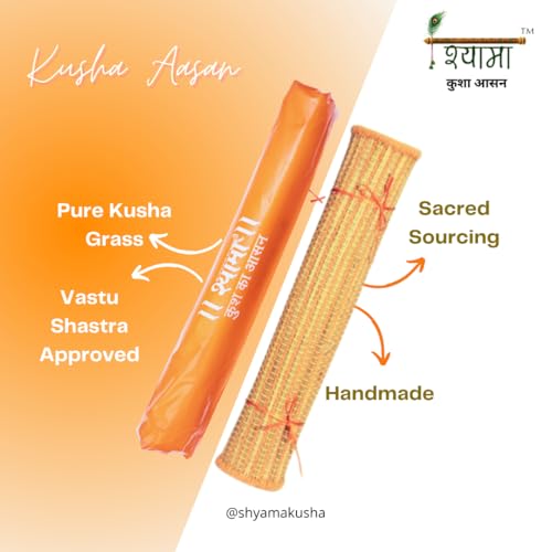 Image of SHYAMA KUSHA AASAN (Kusha Grass and Wool Aasan for Puja, Meditaion & Japa 60 * 60 Cm With Cover) (ORANGE)