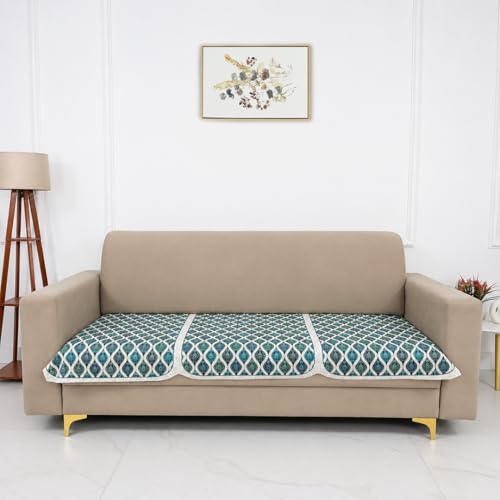 Image of Homerz Premium 'Maharaja Paradise Series' Sofa Cover | Net Fabric Sofa Cover | Washable, Anti-Dust Backed & Wrinkle Resistant Cover (Aqua Lattice, 5 (3+2) Seater, Only Seat Cover)