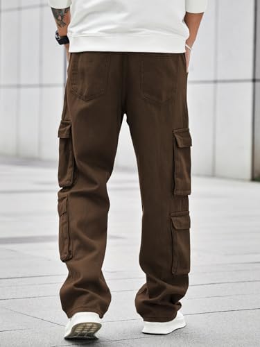 Image of Men's 8 Pocket Cargo Pants | Premium Cotton Twill Baggy Fit Trousers | Stretchable Casual Streetwear Cargos | Mid Rise