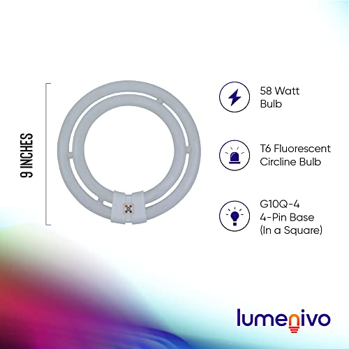 T6 Circline Bulb 55 Watt / 58 Watt By Lumenivo - 2C Fluorescent 3500K Lamp - G10Q-4 4 Pin Base - Double Circle Light Bulb - 9 Inch Circline Bulb – Replacement For Satco S6596, Fc552C/Sw/Tc - 1 Pack #TOP1