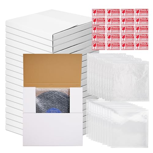 18 Set Vinyl Record Mailers 12.9 x 12.9 x 1' Shipping Boxes White Easy Fold Album Corrugated...