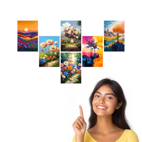 Image of SiddArtify Floral Landscape Wall Art Prints Set - Colorful Flower Poster Decor for Living Room Bedroom Office - Set of 2-4x6 Inch - Board (Pack of 6) - Sticker (Pack of 6)