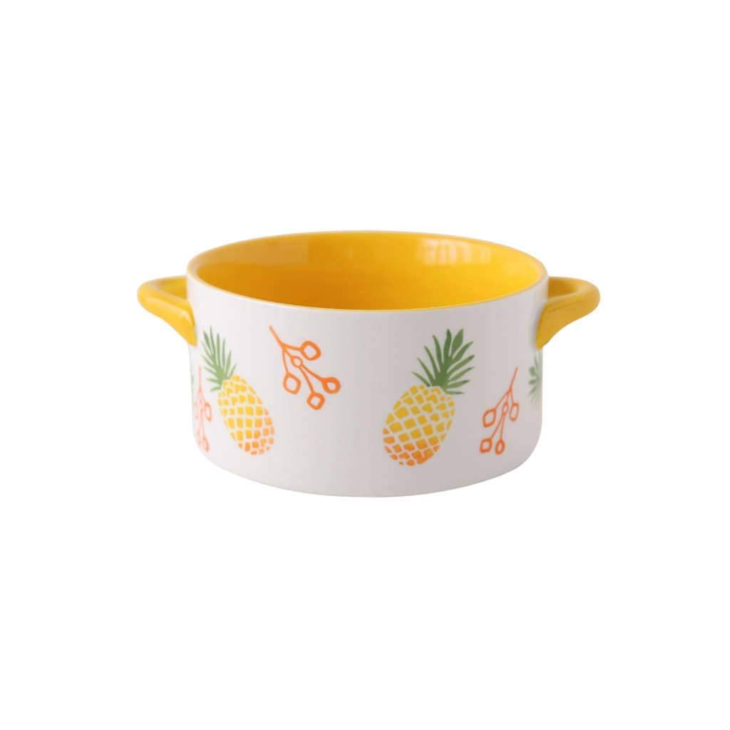 Suppenschüssel mit 2 Griffen, Suppentassen mit Griffen in China Porzellan Keramikofen Mikrowellengeeigneter mikrowellengeeigneter Geschirrspüler Küche Groß für Nudeln Obstsalat-Ananas-1000ML