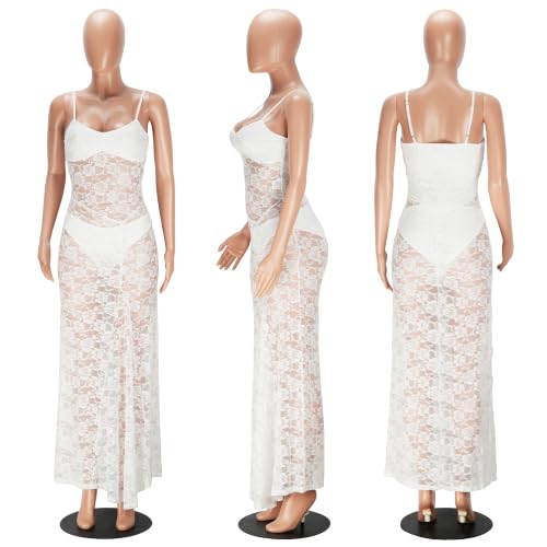 Image of PORRCEY Women's Sexy Rhinestone Lace Sheer Mesh Formal Evening Dress