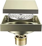 WDSOPK Shower Floor Drain 100X100 Mm Square Invisible Shower Drain with Removable Tile Inserts into The Grille Cover, Brass Floor Drain,Brushed Gold