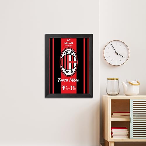 Image of TenorArts AC Milan Football Club Poster White Logo Laminated Photo Frame Painting with Matt Finish Black Textures(12 inches x 9inches)