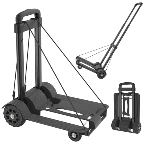 YUENFONG Carretilla de mano plegable con mango de altura ajustable, carretilla de transporte plegable, carga 45 kg, para equipaje de compras, con 4 ruedas de bajo ruido