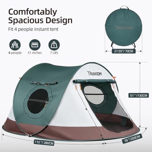 Image of Trakiom Pop Up Tent 4 Person Instant Waterproof Camping Vestibule