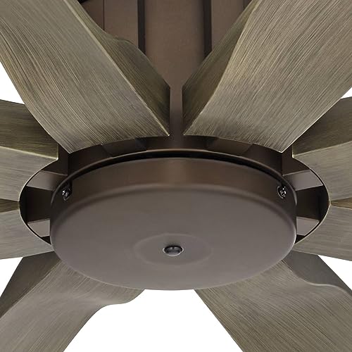 Possini Euro Design 70\" Defender Industrial Rustic Indoor Outdoor Ceiling Fan with Remote Control Oil Rubbed Bronze Hand-Painted Weathered Oak Damp Rated for Patio Exterior Porch Gazebo Garage Barn