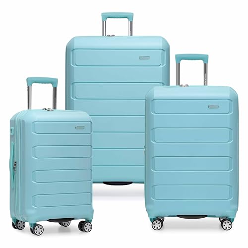 Image of Traveler's Choice Pagosa Hardshell Expandable Luggage with Spinner Wheels, Baby Blue, 3-Piece Set (22 /27 /30)