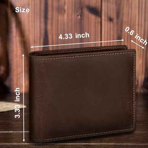 HRS Genuine Leather Mens Wallet Trifold RFID Blocking Money Clip for Men with 1 ID Window 12 Card Holders - image 3