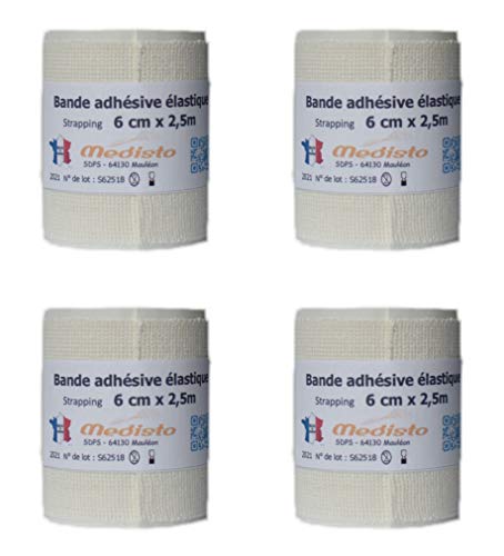 Medisto Bande Adhésive Elastique/Bande de Strapping/Bandage Sport/Pansements 6cm x 2.5m Lot de 4.