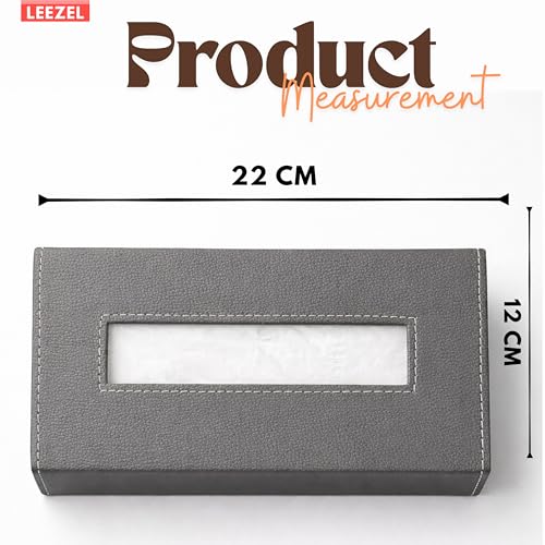 Image of LEEZEL| Tissue Box Holder with 100 Pulls Cotton Rags Tissue | Handcrafted Fine Leather - Like Finish | for Gifting, Office Desks, Cars & Home Decor | Durable & Water Resistant. (Light Grey)