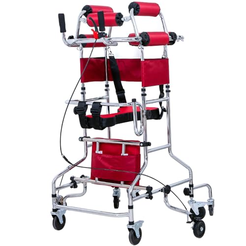 Andador portátil plegable para personas con parálisis cerebral, equipo auxiliar ligero para personas con discapacidad, con 6 ruedas antivuelco y altura ajustable.