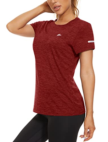 KEFITEVD Women's Workout Running T-Shirt Ladies Activewear Yoga Gym Short Sleeve Tops Sports Shirts Soft,Dark Orange,M