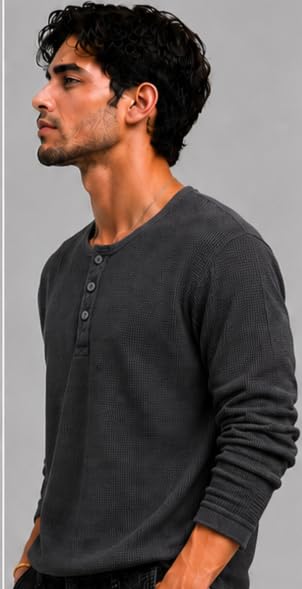 Image of Men's Premium Waffle Knit Henley Tshirt for Men
