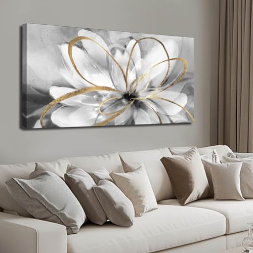 Best Color Couch for Grey Walls: Perfect Pairings with Abstract Wall Art 4 SOUGUAN Black and Grey Wall Decor Flower Art Work 20x40 Inch Line Paintings for Living Room Bedroom Office Wall Decorations