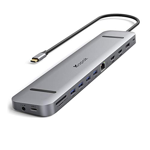 USB C to Dual HDMI Adapter USB-C Docking Station 13 in 1 Triple Display USB C Dual Monitors Multiport Adapter Dongle with HDMI+DP+Ethernet+4USB 3.0+USB-C+PD+Audio,for Dell XPS 13/15,Surface Pro 7,etc.