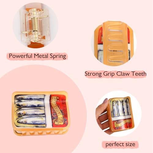 Personalized Acetate Sardinas Hair Claw Clip for Women Girls Thick Hair Imitation Food Holiday Gift for Chef 1 Piece