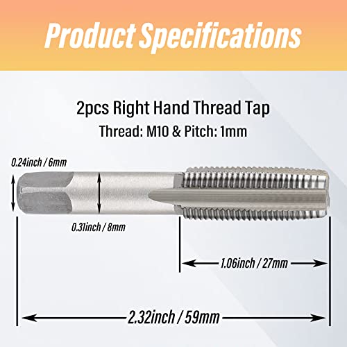 Image of 2pcs M10x1.0 Tap, M10 Metric Thread Tap Right Hand Thread Tapping Tool, HSS Thread Milling Taps (M10 x 1.0, Taper & Plug Tap)
