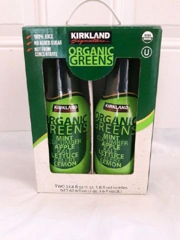 Kirkland Organic Greens Drink,Mint,Cucumber,Apple,Kale,Lettuce,Celery&Lemon 2 bottles x 33.8 Fl oz (2 Liter Total)