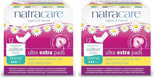 Natracare - Compresas Ultra Extra con Alas - Producto Natural - Ideal para Flujo Menstrual Medio o Menos Abundante - Para Pieles Sensibles - Absorbentes y Finas - Aptas para Veganos - 12 Compresas
