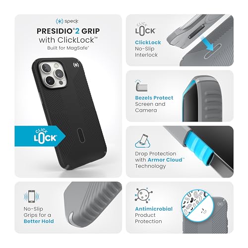 Image of Speck Presidio 2 Grip iPhone 16 Pro Max Case - MagSafe and ClickLock - Slim Black /Slate Phone Case