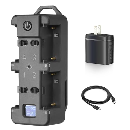 WELLMAKING 4-Slot for Sony NP-F Battery Fast Smart Charger with LCD Screen, PD 65W Plug, Charging Indicator Light and USB-C Cable Compatible with NP-F550 F570 F750 F770 F930 F950 F960 F970 Batteries