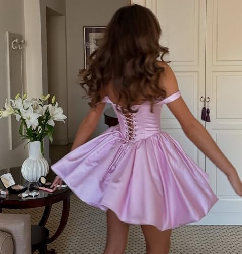 Short Satin Homecoming Dresses for Teens 2025 Square Neck Puffy HOCO Prom Dress2