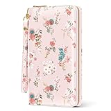 Nipichsha Womens Wallet, RFID Wristlet Wallet for Women, Cute Ladies Purse, Large Credit Card Clutch Purse, Leather Card Holder Wallets with Zipper & Phone Holder, Pink Flowers
