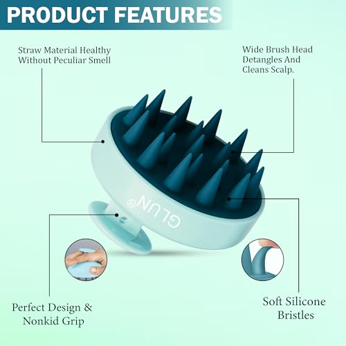 Image of GLUN Pack of 2 Scalp Shampoo Brush - Silicone Hair Scalp Massager for Dandruff Removal & Deep Cleansing (Turquoise)