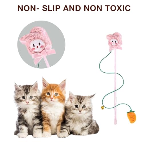 Image of Cat and Dog Playing Stick |Durable Dog and cat Teaser Playing Stick with Interactive Feather| Non- Slip and Non Toxic Durable Teasing Wand Toy with Rope (Pink)