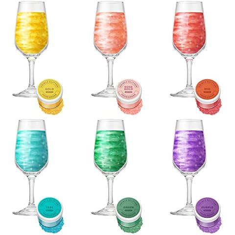 Glitzerpulver für Getränke 6 Farben, Jelife Essbares Glitzer set geschmacklos Glitzer Trinkbares Glitzerpuder für Likör, Cocktails, Sekt, Wein, Champagner, Osterkuchen (4g) Cover