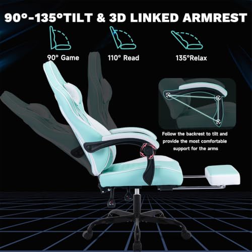 Image of Gaming Desk Chair for Adults, Ergonomic Gaming Chair (Green+White)